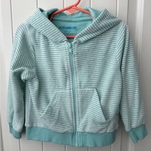 RuggedButts Mint Striped Terry Knit Hooded Zip Cover-Up